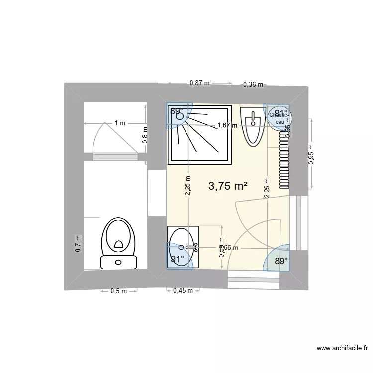sdb. Plan de 1  et 4 m²