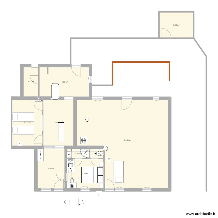 appart 2 v3. Plan de 10 pièces et 111 m2