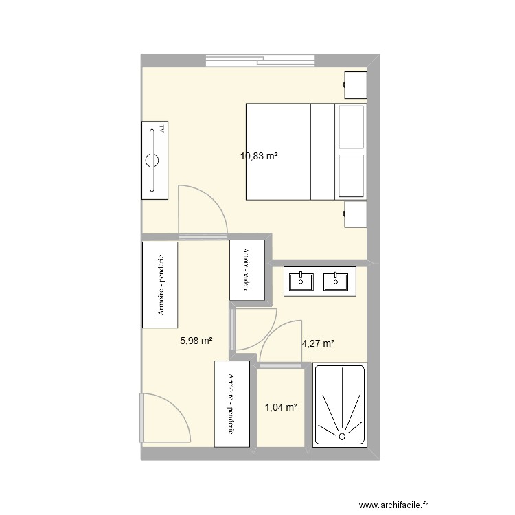 suite parental. Plan de 3 pièces et 22 m2