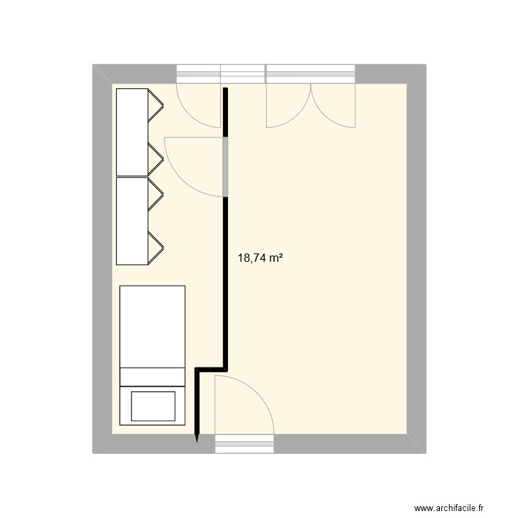 Thorigny. Plan de 1 pièce et 19 m2