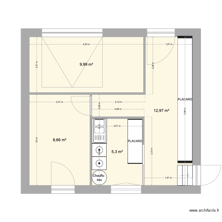 Moidieu. Plan de 4 pièces et 37 m2