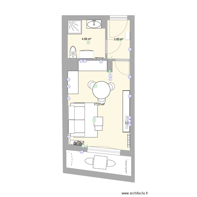 Plan T1 Cessole - Aménagement. Plan de 3 pièces et 25 m2