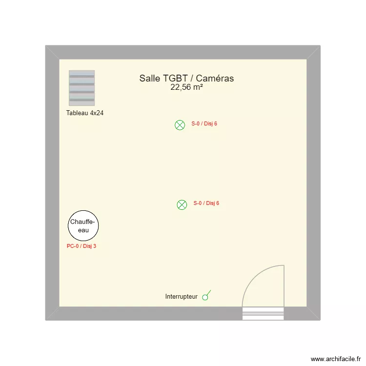 AMP Salle TGBT / Cam&eacute;ras. Plan de 1  et 23 m²