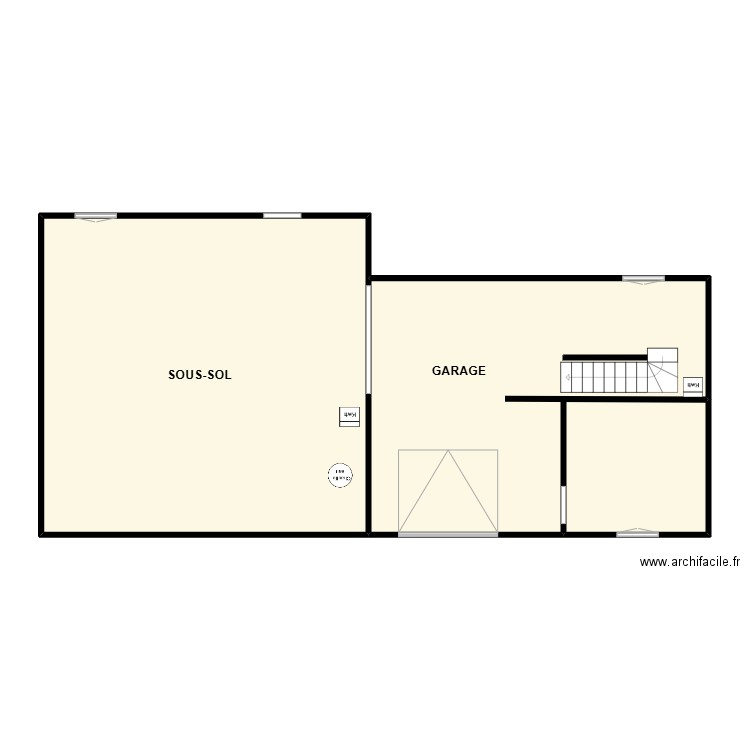 perraudeau sous sol. Plan de 2 pièces et 109 m2