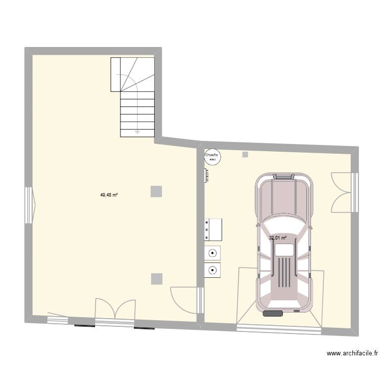 chais bas. Plan de 2 pièces et 81 m2