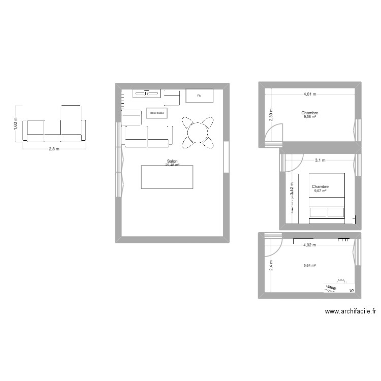 Appart. Plan de 4 pièces et 58 m2