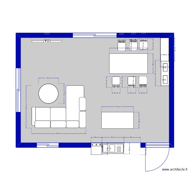 maison salon. Plan de 1 pièce et 47 m2
