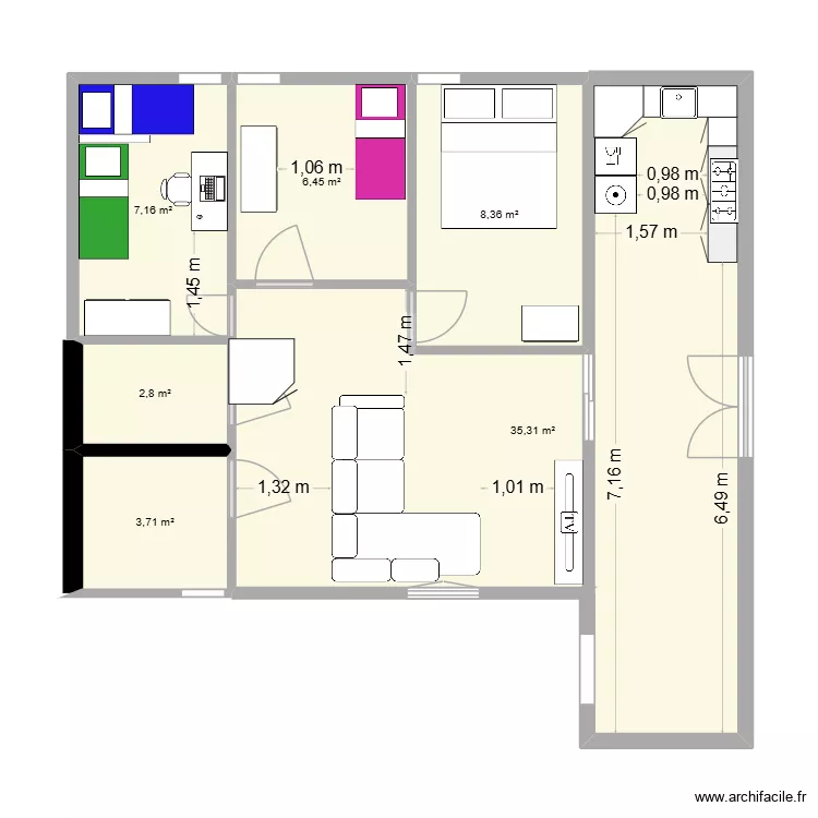 maison terrain. Plan de 6  et 64 m²