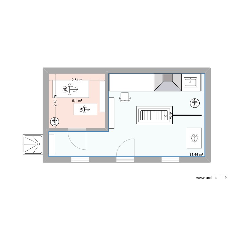 laboratoire. Plan de 2 pièces et 25 m2