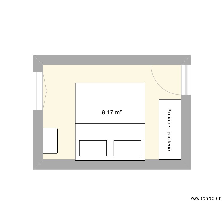 Chambre parentale. Plan de 1 pièce et 9 m2