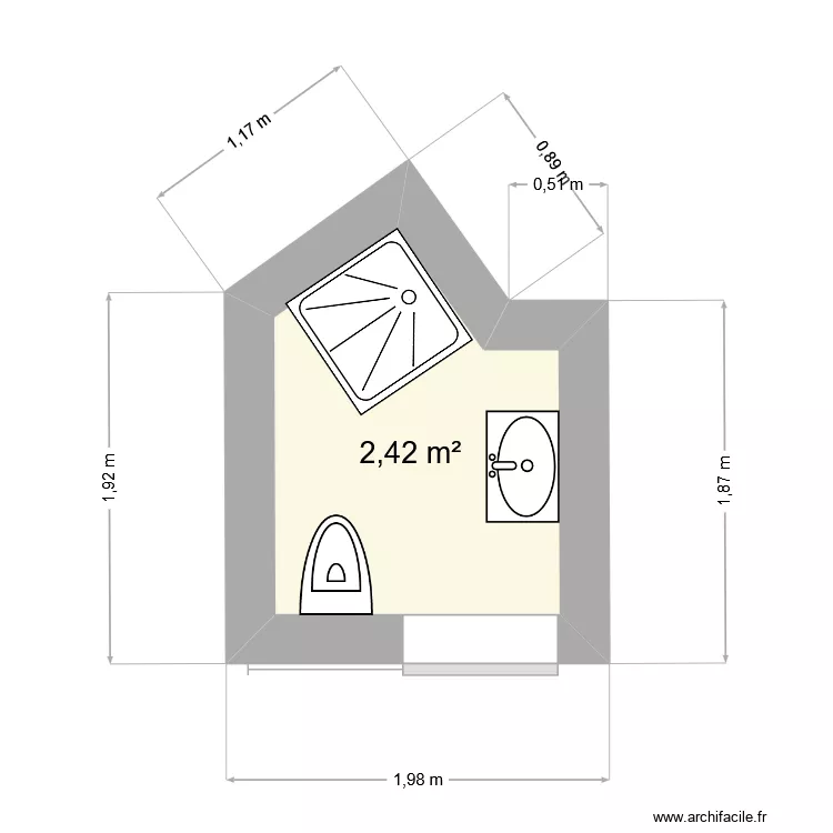 salle de bain. Plan de 1 et 2 m² salle de bain. Plan de 1 et 2 m²