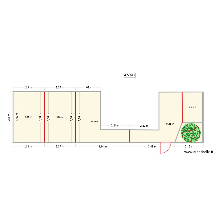 TERRASSE ARRIERES. Plan de 5 pièces et 42 m2