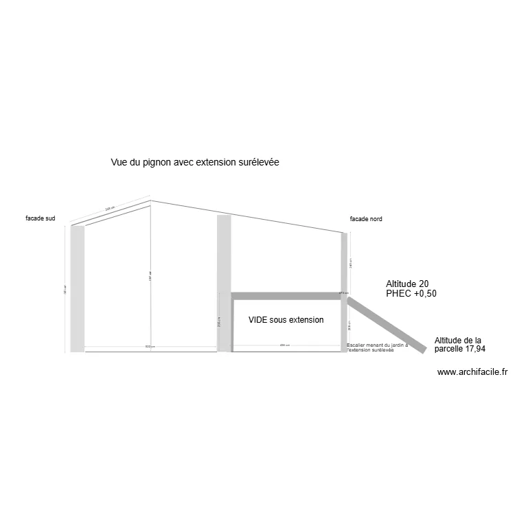 pignon avec extension surélevée. Plan de pignon avec extension surélevée. Plan de