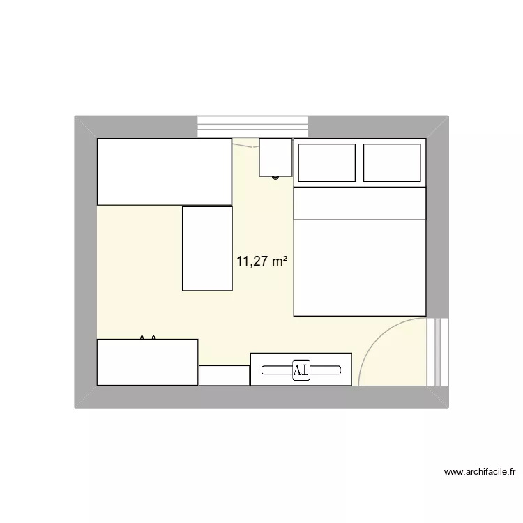 chambre. Plan de 1 pièce et 11 m²