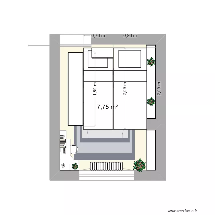 Chambre 2. Plan de 1  et 8 m²