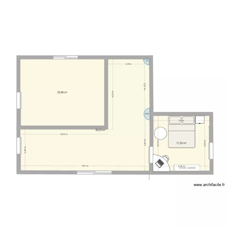 Chambre de moi. Plan de 3 et 62 m² Chambre de moi. Plan de 3 et 62 m²