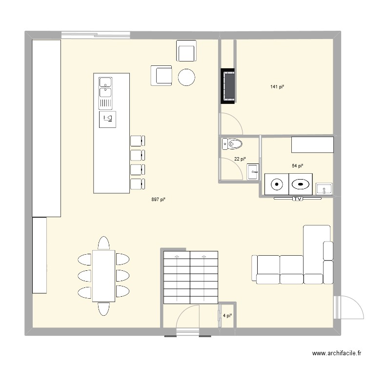 RDC2. Plan de 5 pièces et 104 m2