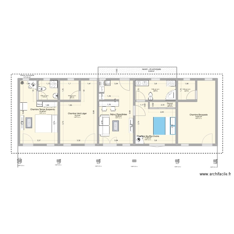 Calm ressort2. Plan de 17 pièces et 99 m2