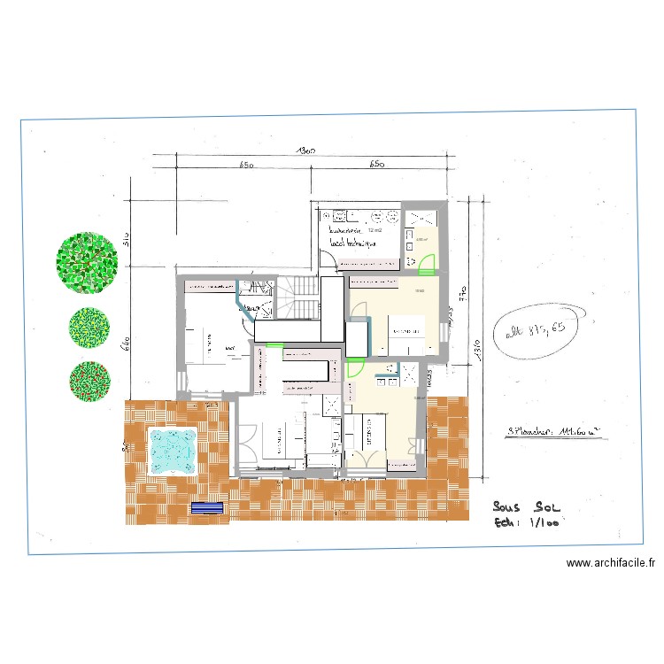 REZ JARDIN V2 esc centr 3CH+SAUNA . Plan de 4 pièces et 39 m2