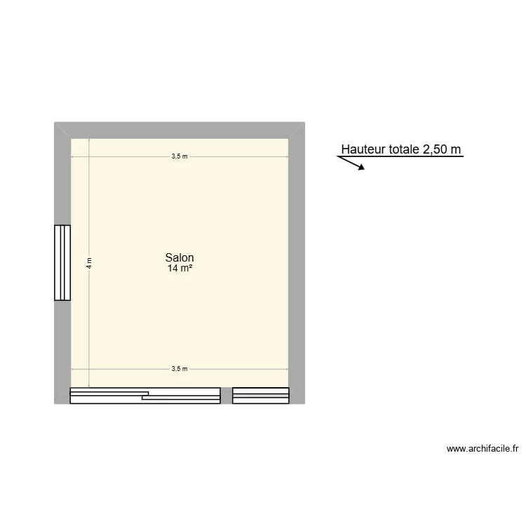sol. Plan de 1 Pièce et 14 m²