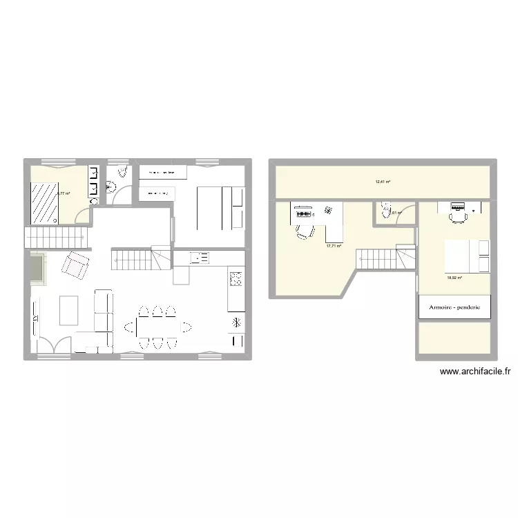 Etage 2 - Combles. Plan de 5  et 57 m²