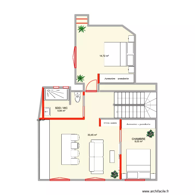 plan r+1 ploubalay. Plan de 7  et 59 m²