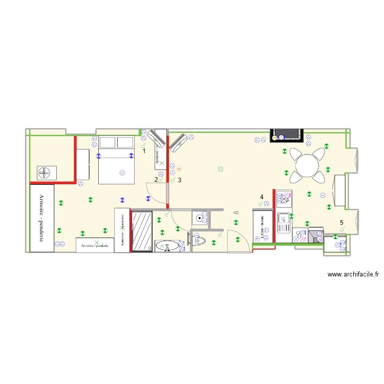 Appart vide post amménagé. Plan de 12 pièces et 57 m2