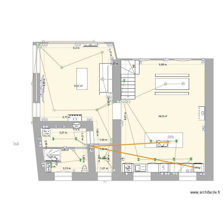 Loyes RDC électricité fini 29 06. Plan de 4 pièces et 92 m2
