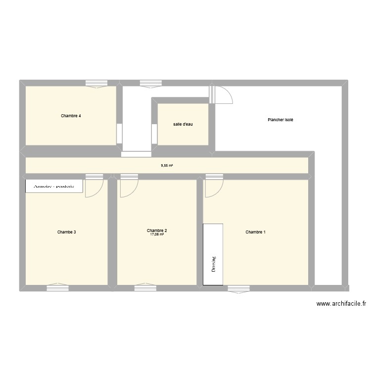 Etage 1. Plan de 7 pièces et 107 m2