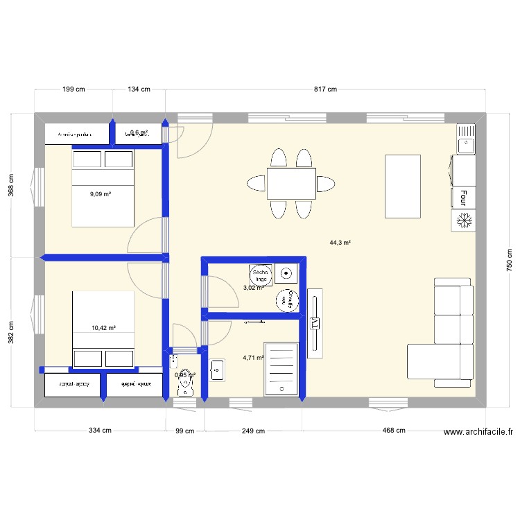 garage Hugues v4. Plan de 7 pièces et 73 m2