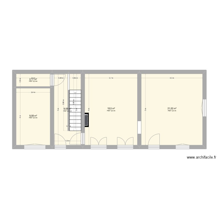 Vaumort existent. Plan de 5 pièces et 61 m2