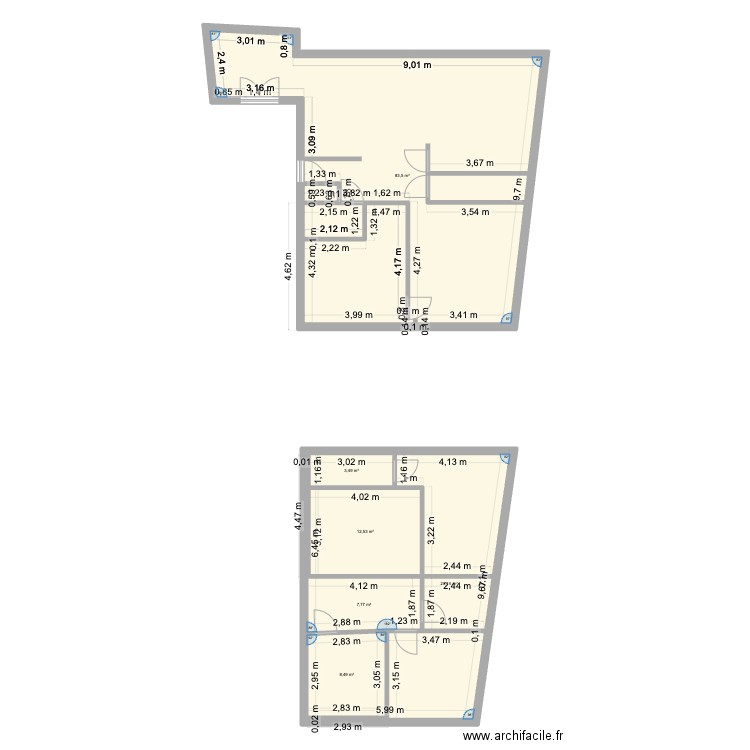 Corps. Plan de 6 pièces et 144 m2