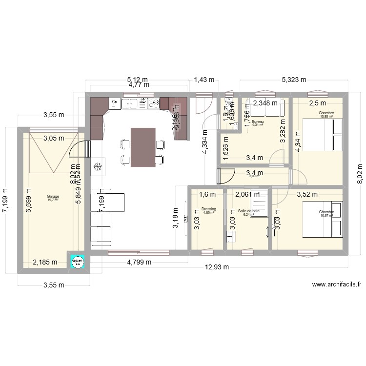 projet 3. Plan de 9 pièces et 67 m2