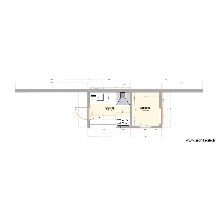Cuisine Ext 3. Plan de 2 pièces et 10 m2