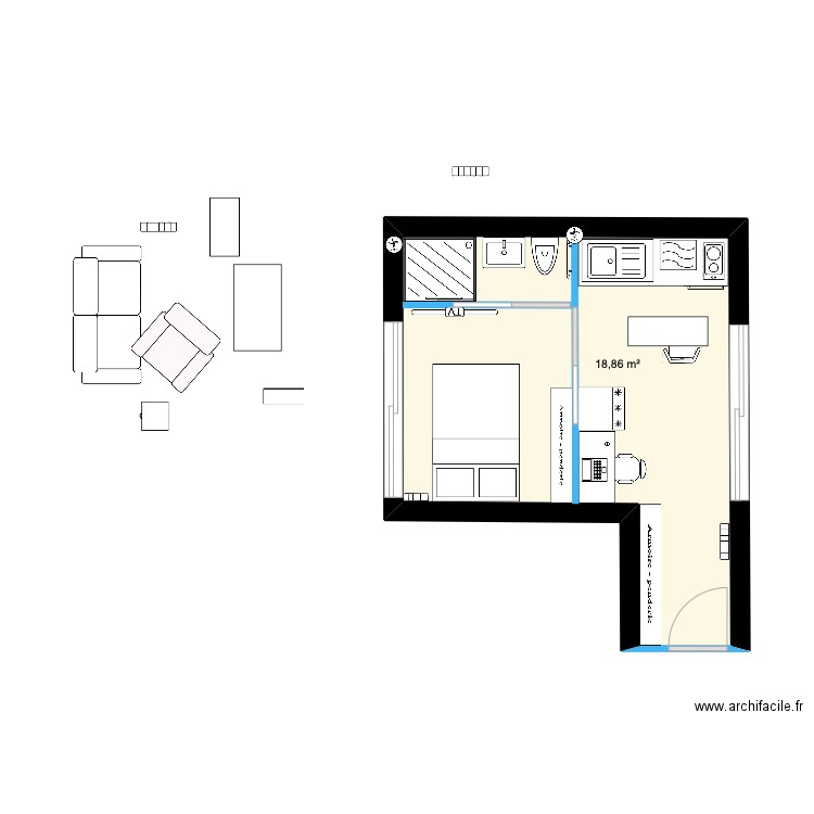 R+1 LOGEMENT 3 18M2. Plan de 1 pièce et 19 m2