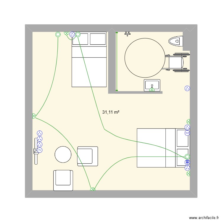 PLAN IBIS. Plan de 1 pièce et 31 m2