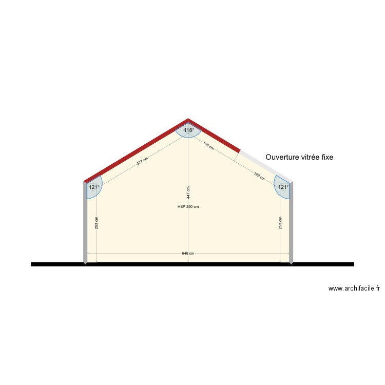 Moutier plan coupe 2 bis. Plan de 1 pièce et 23 m2