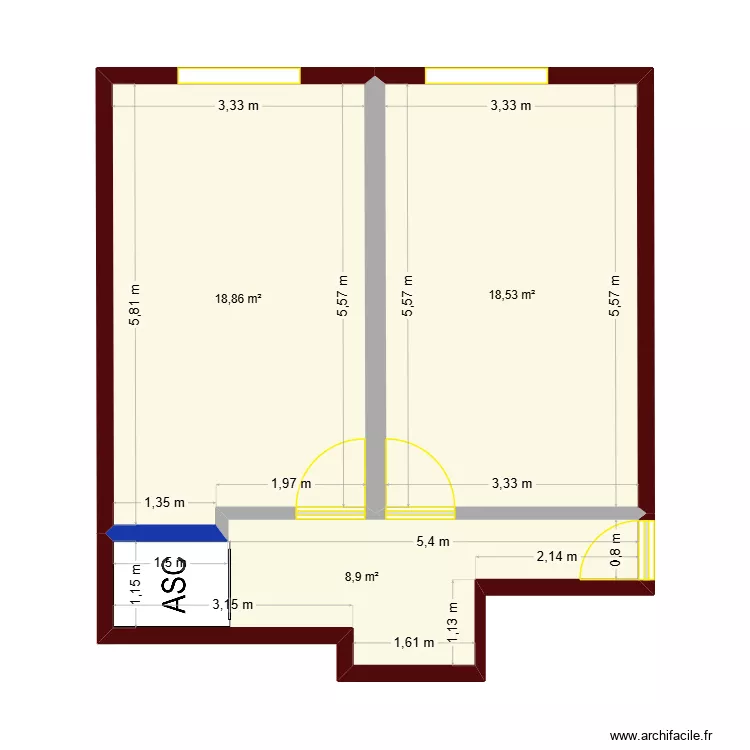 ETAGE SALERNES 46.30 M². Plan de 3 pièces et 46 m² ETAGE SALERNES 46.30 M². Plan de 3 pièces et 46 m²