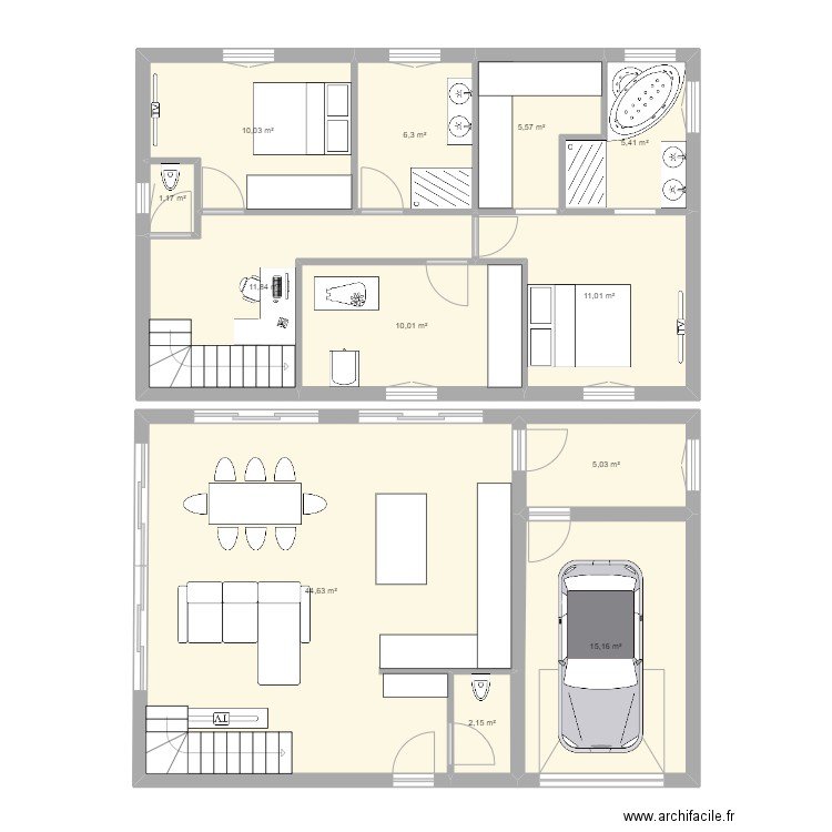 Maison étage. Plan de 12 pièces et 128 m2