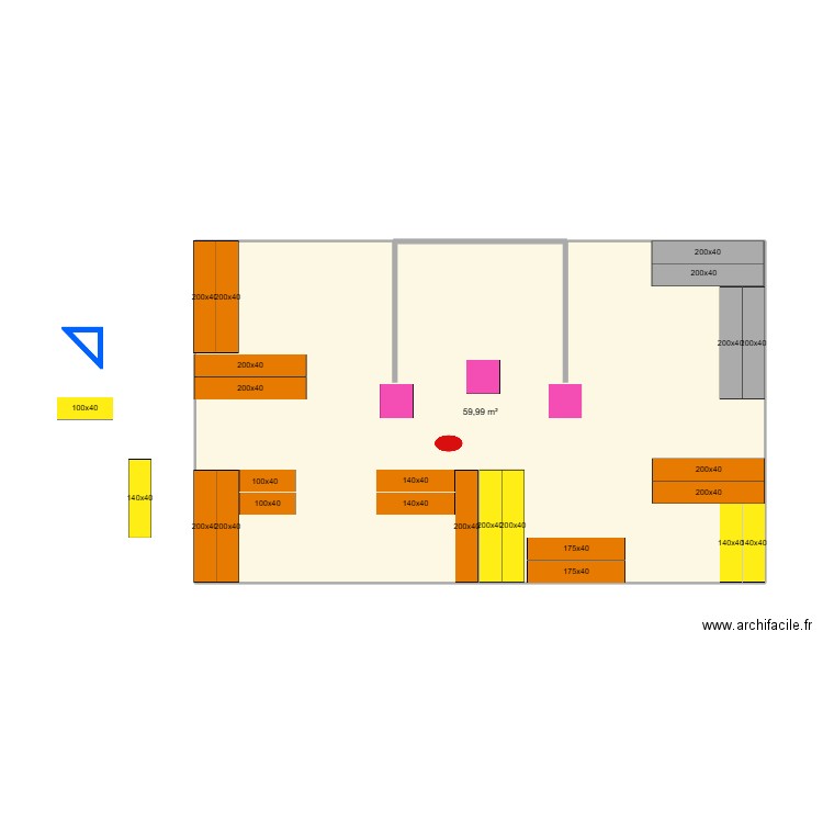Salon J26 Léon V2 save. Plan de 1 pièce et 60 m2