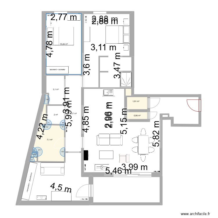 Verde. Plan de 8 pièces et 36 m2