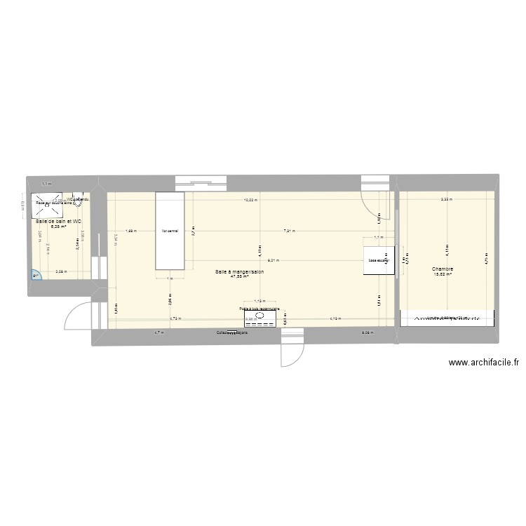 ferme vaux st sulpice. Plan de 3 pièces et 70 m2