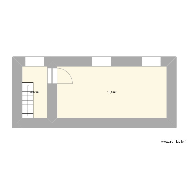 R+2 GAMBETTA. Plan de 2 pièces et 23 m2