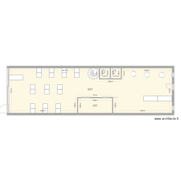 restaurant. Plan de 2 pièces et 117 m2