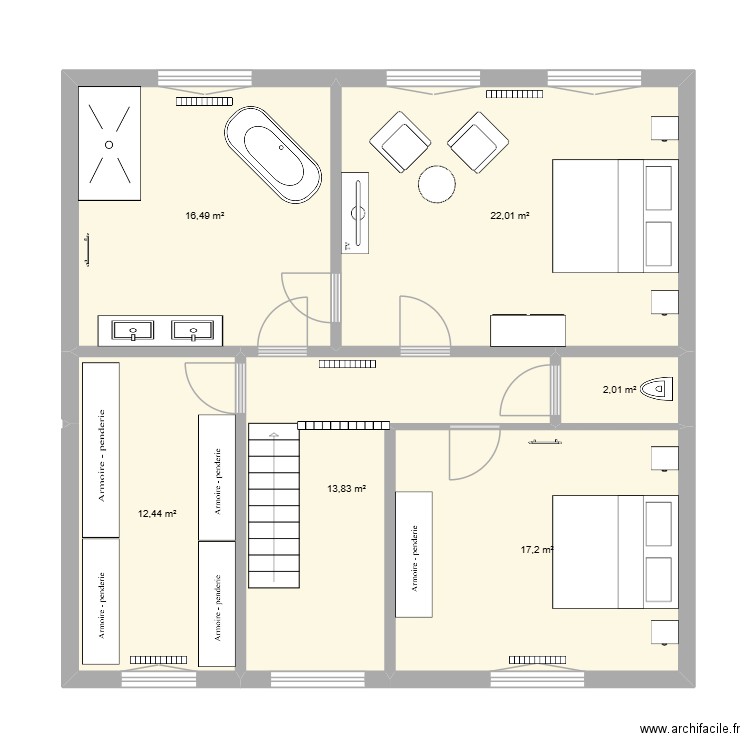 maison 2. Plan de 6 pièces et 84 m2