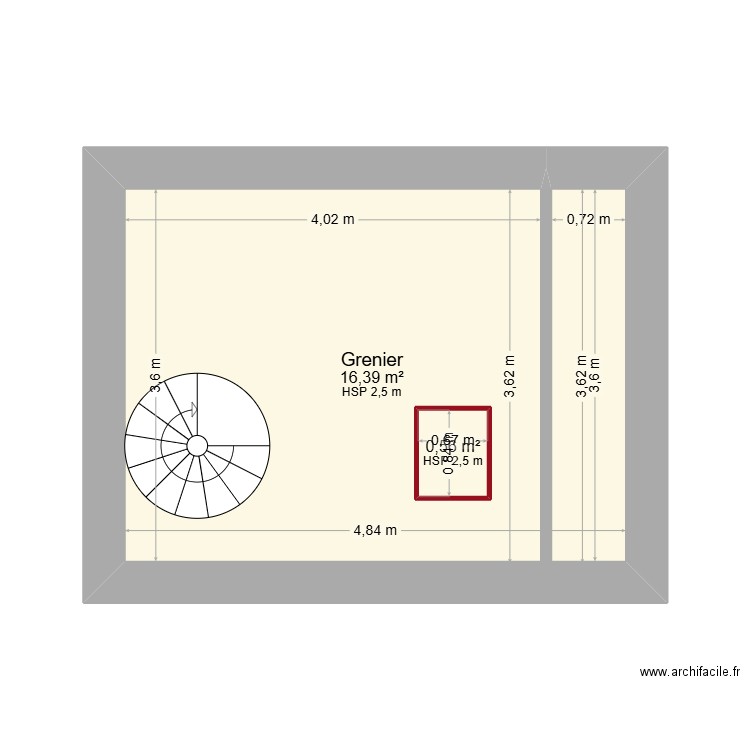 GRENIER. Plan de 2 pièces et 18 m2