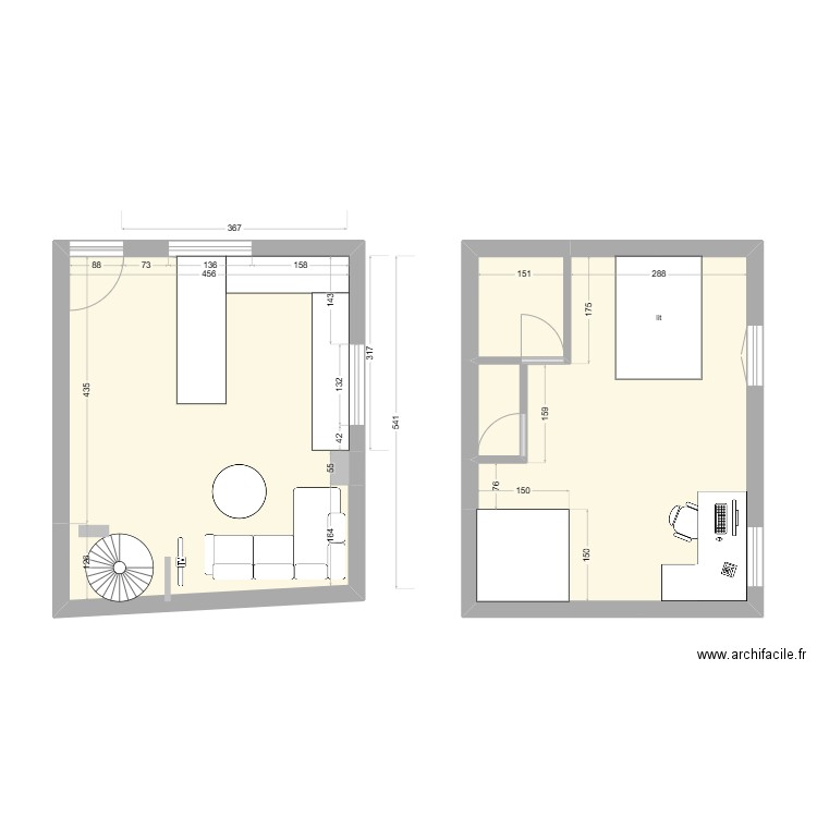 Rdc Quentin v3. Plan de 2 pièces et 49 m2