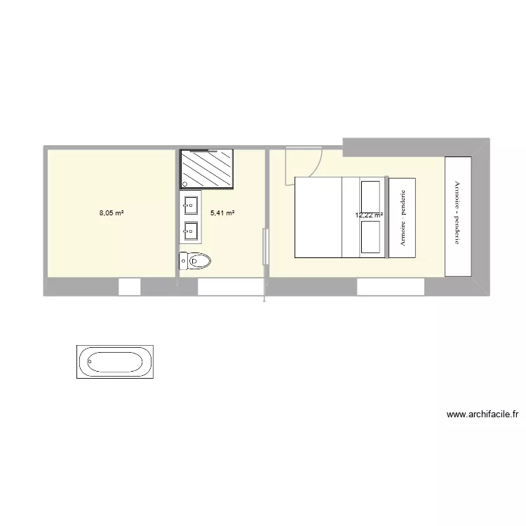 CHAMBRE PARENTALE. Plan de 3  et 26 m²