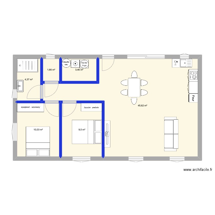 garage Hugues v2. Plan de 6 pièces et 75 m2