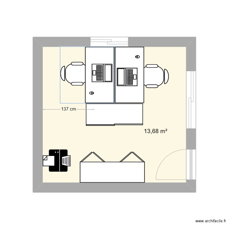 Bureau 1 TPG. Plan de 1 pièce et 14 m2